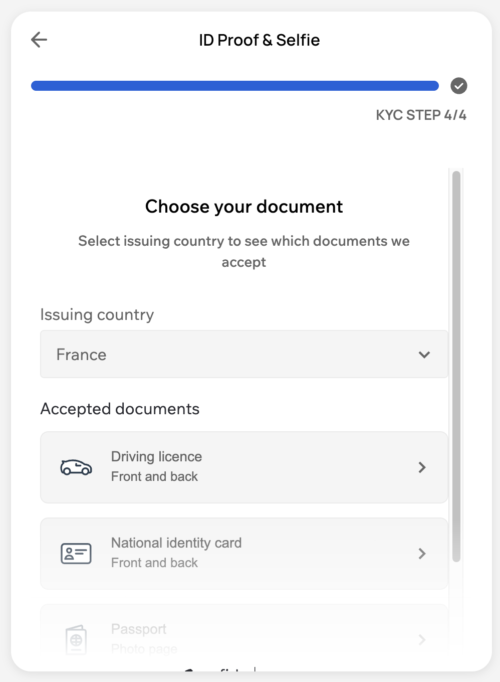 Standard KYC document upload